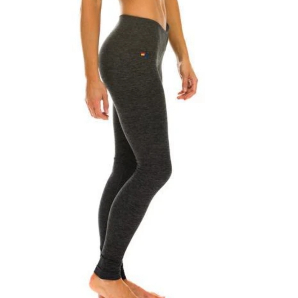 Aviator Nation Charcoal Gray With Black Lightening Bolt Leggings - Small